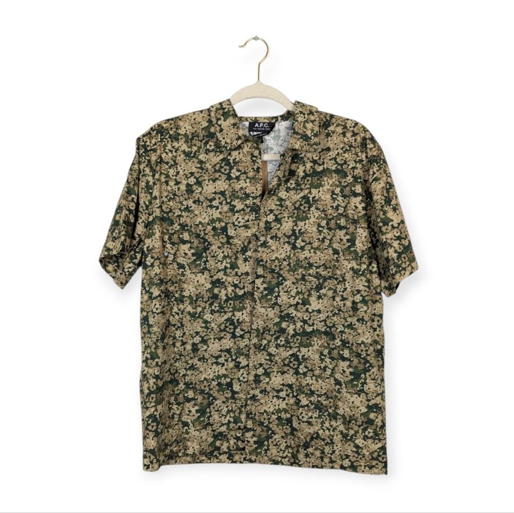 NWT A.P.C. Men's Lloyd Khaki Short Sleeve Casual Button Down Shirt Size S